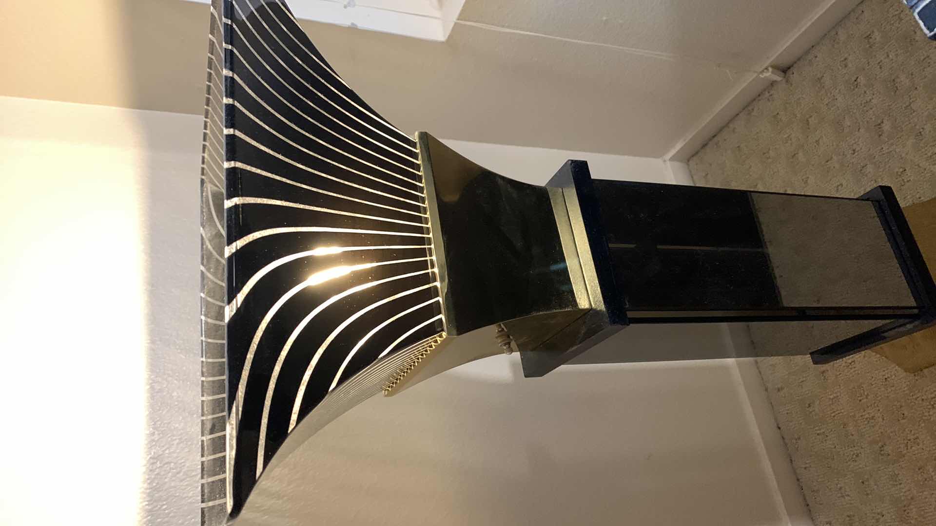 Photo 1 of VINTAGE 1970’S BRASS/BLACK TORCHIERE FLOOR LAMP 16” X 16” H 34” $750