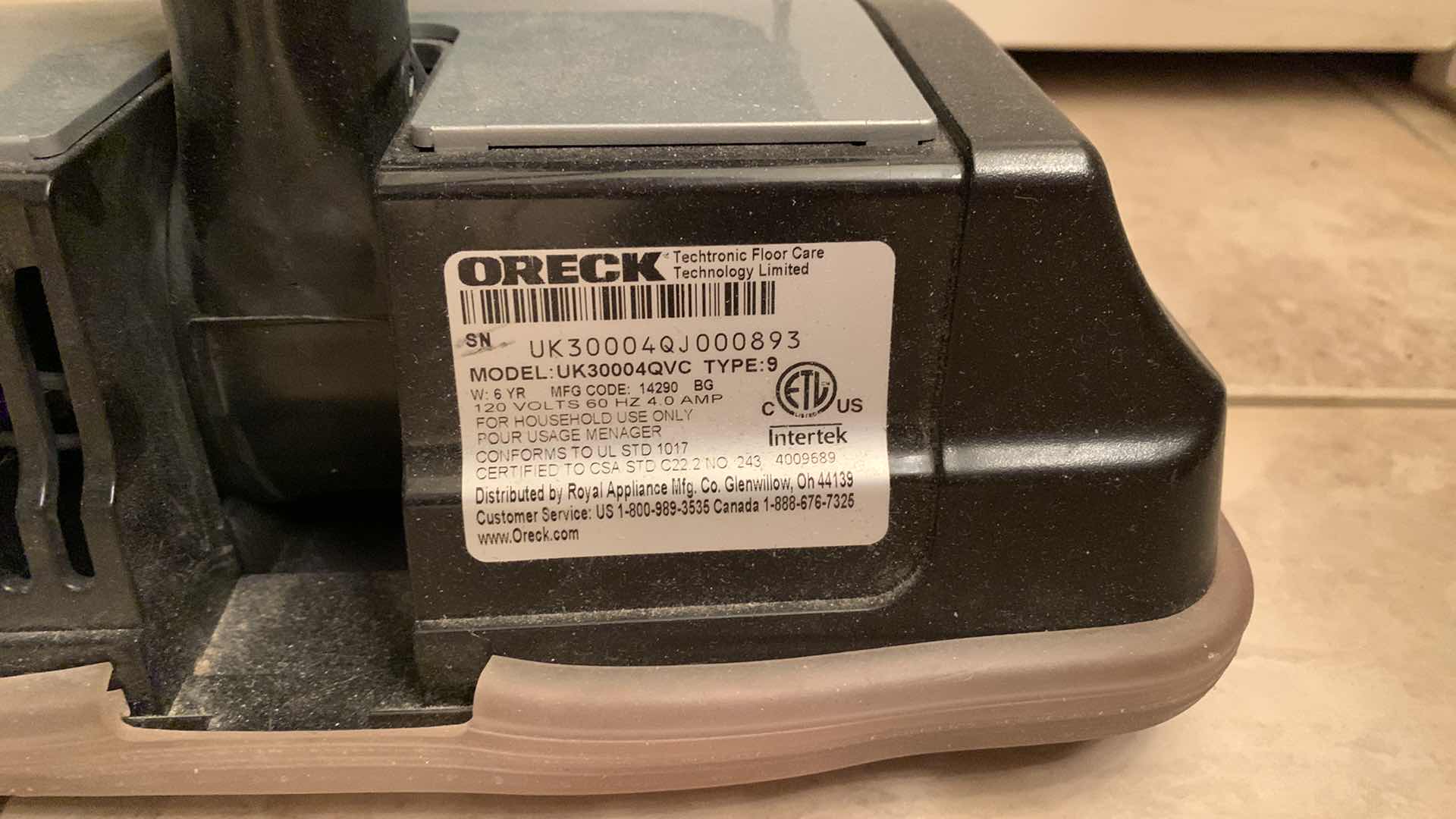 Photo 1 of ORECK CLASSIC PRO VACUUM CLEANER