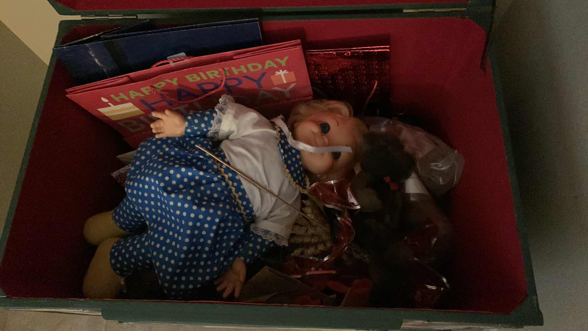 Photo 1 of WOODEN CHRISTMAS THEMED STORAGE CHEST WITH TOYS 26” X 17” H 21”