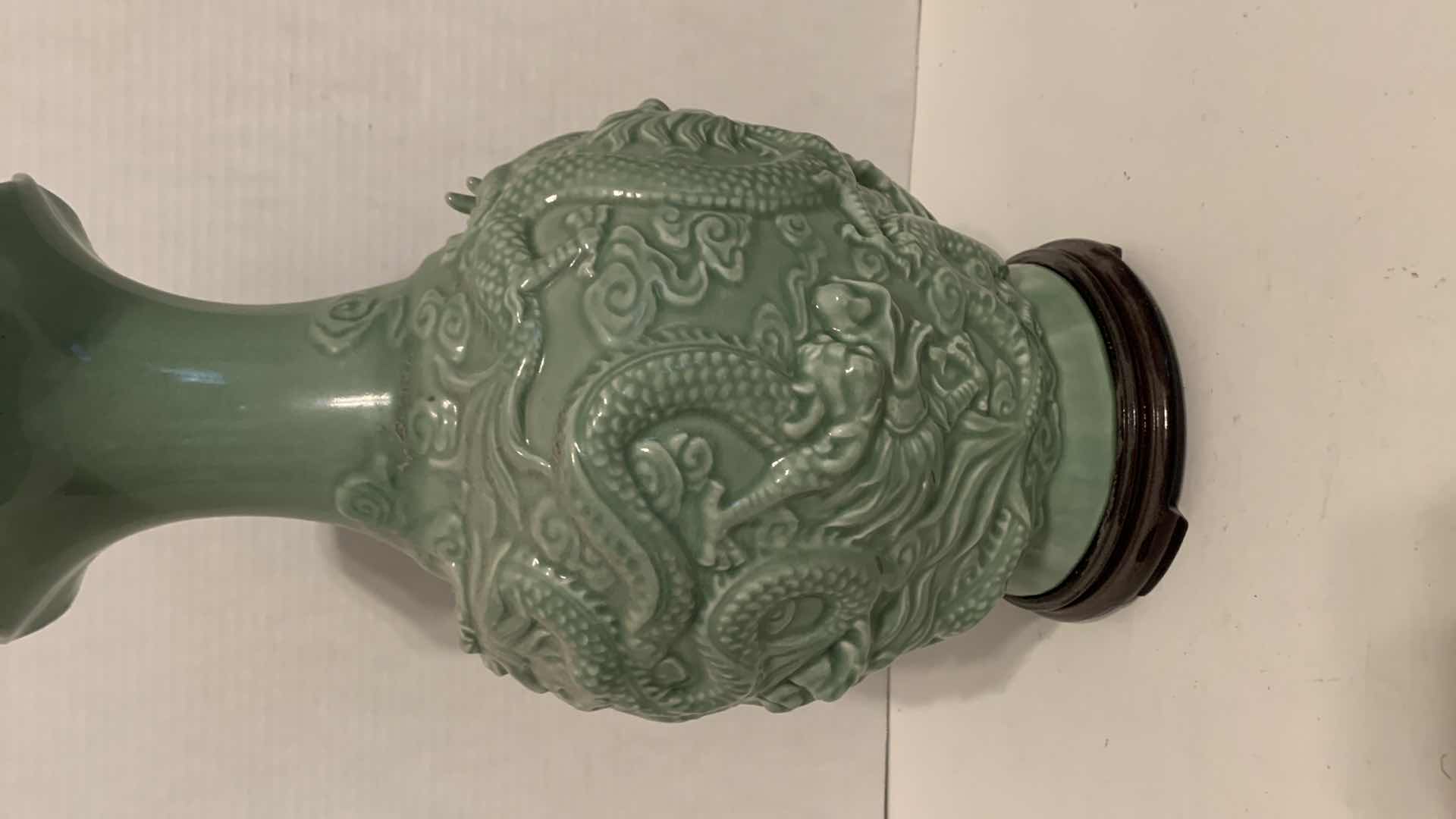 Photo 1 of VINTAGE CELADON DRAGON VASE 9” X 17”