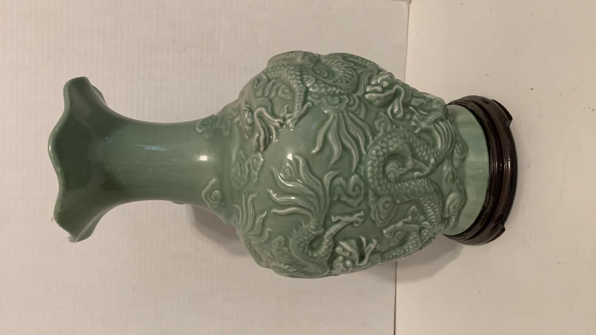 Photo 1 of VINTAGE CELADON DRAGON VASE 9” X 17”