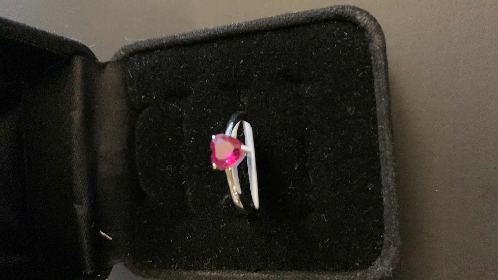 Photo 1 of LAB CREATED HEART SHAPED RUBY RHODIUM OVER STERLING SILVER RING,EARRINGS, AND NECKLACE