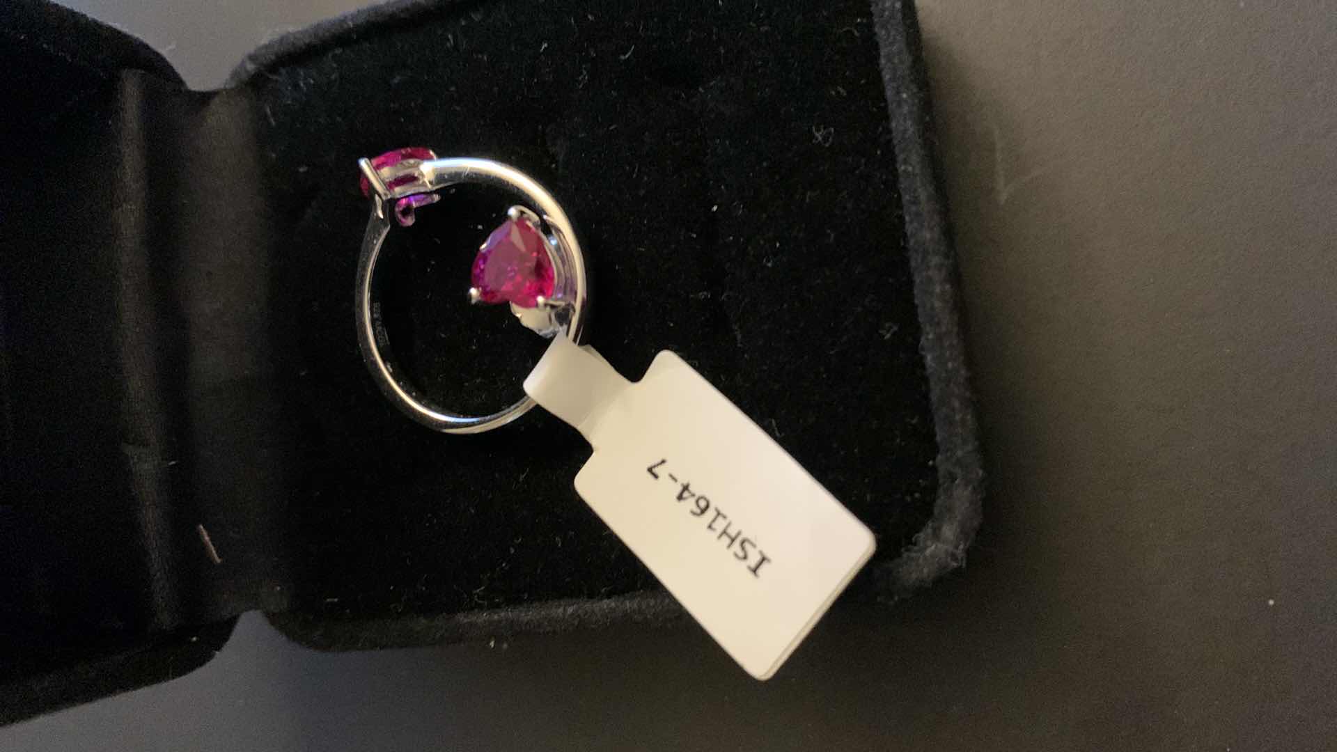 Photo 1 of LAB CREATED HEART SHAPED RUBY RHODIUM OVER STERLING SILVER RING,EARRINGS, AND NECKLACE