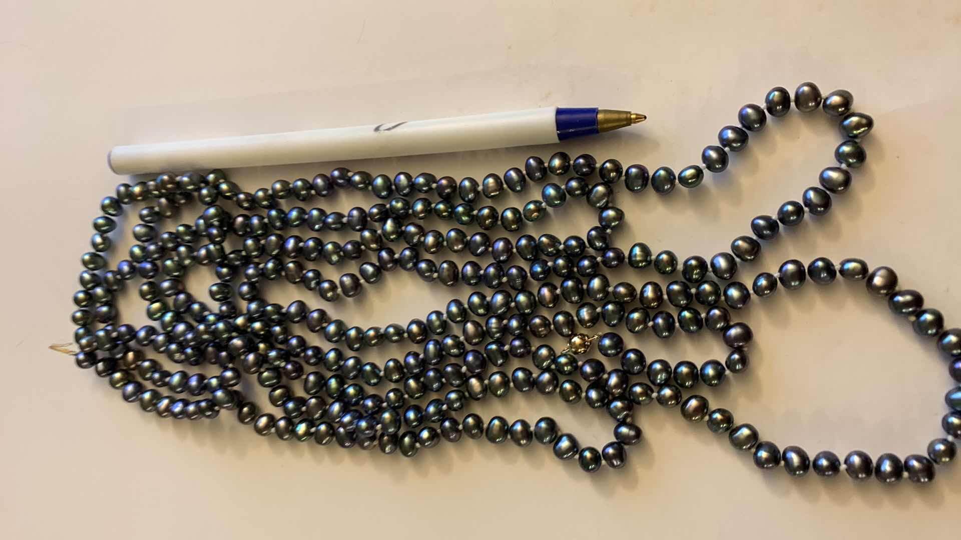 Photo 1 of 72” 14K CLASP BLACK PEARL NECKLACE WITH STONE EARRINGS