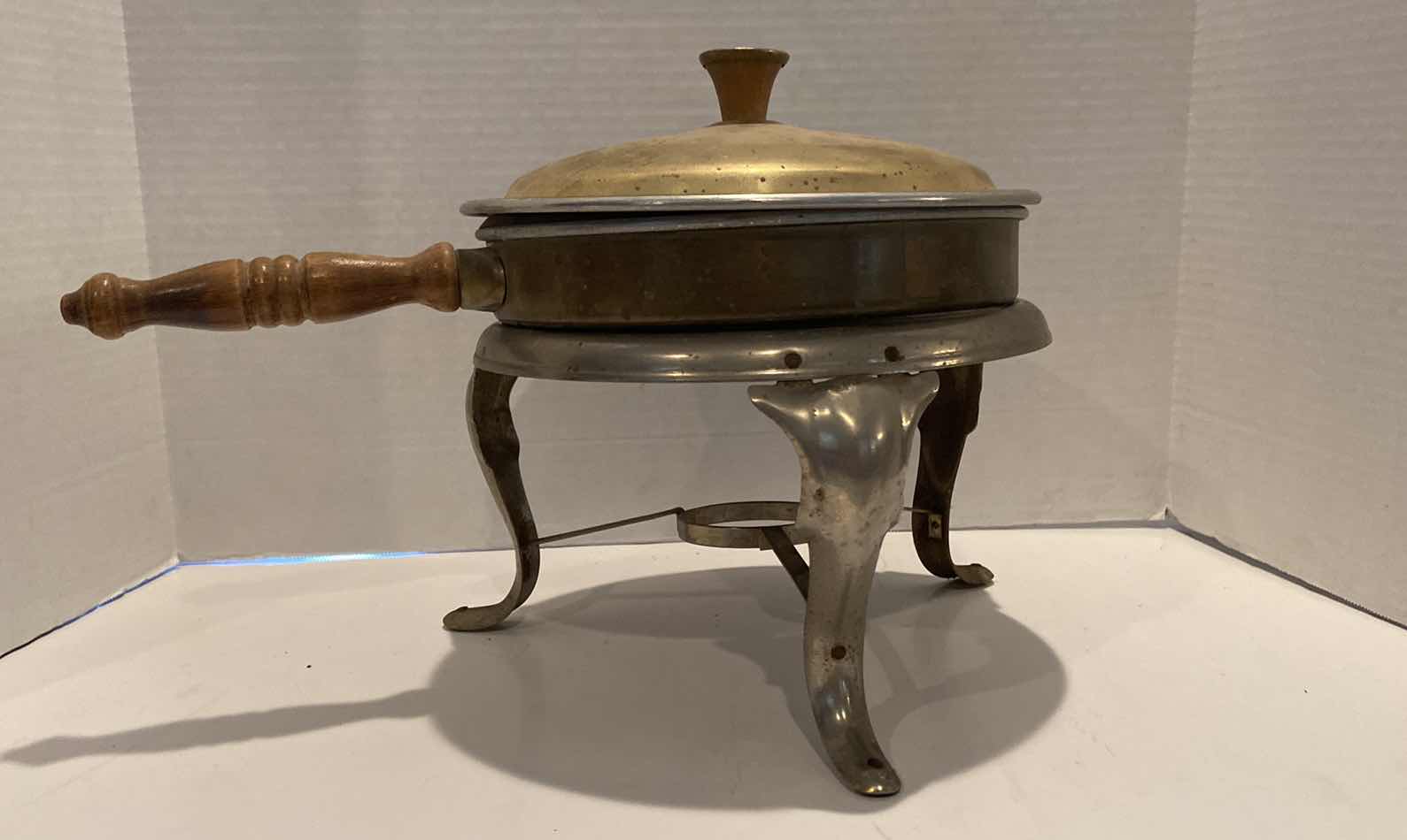 Photo 1 of VINTAGE COPPER CHAFING DISH WITH WOODEN HANDLE