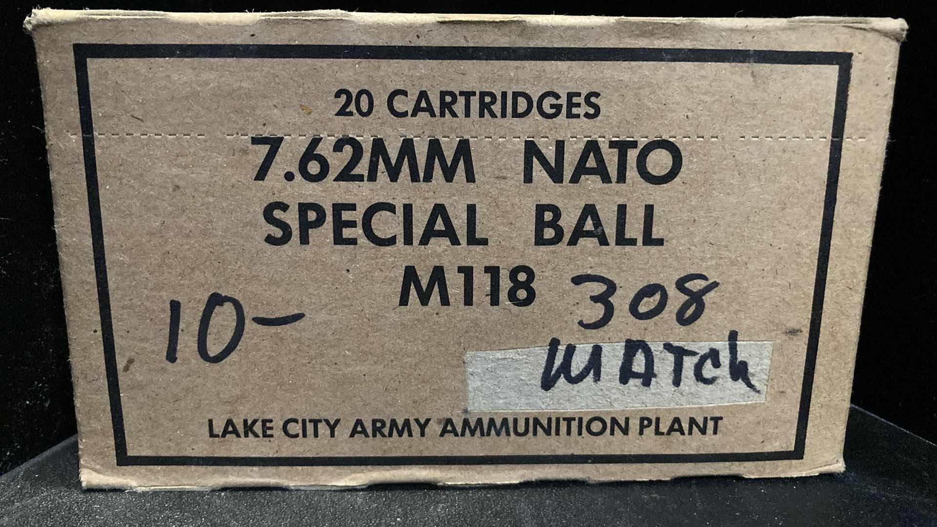 Photo 1 of LAKE CITY ARMY 7.62 NATO SPEC BALL M118 MATCH 308 AMMO (20)