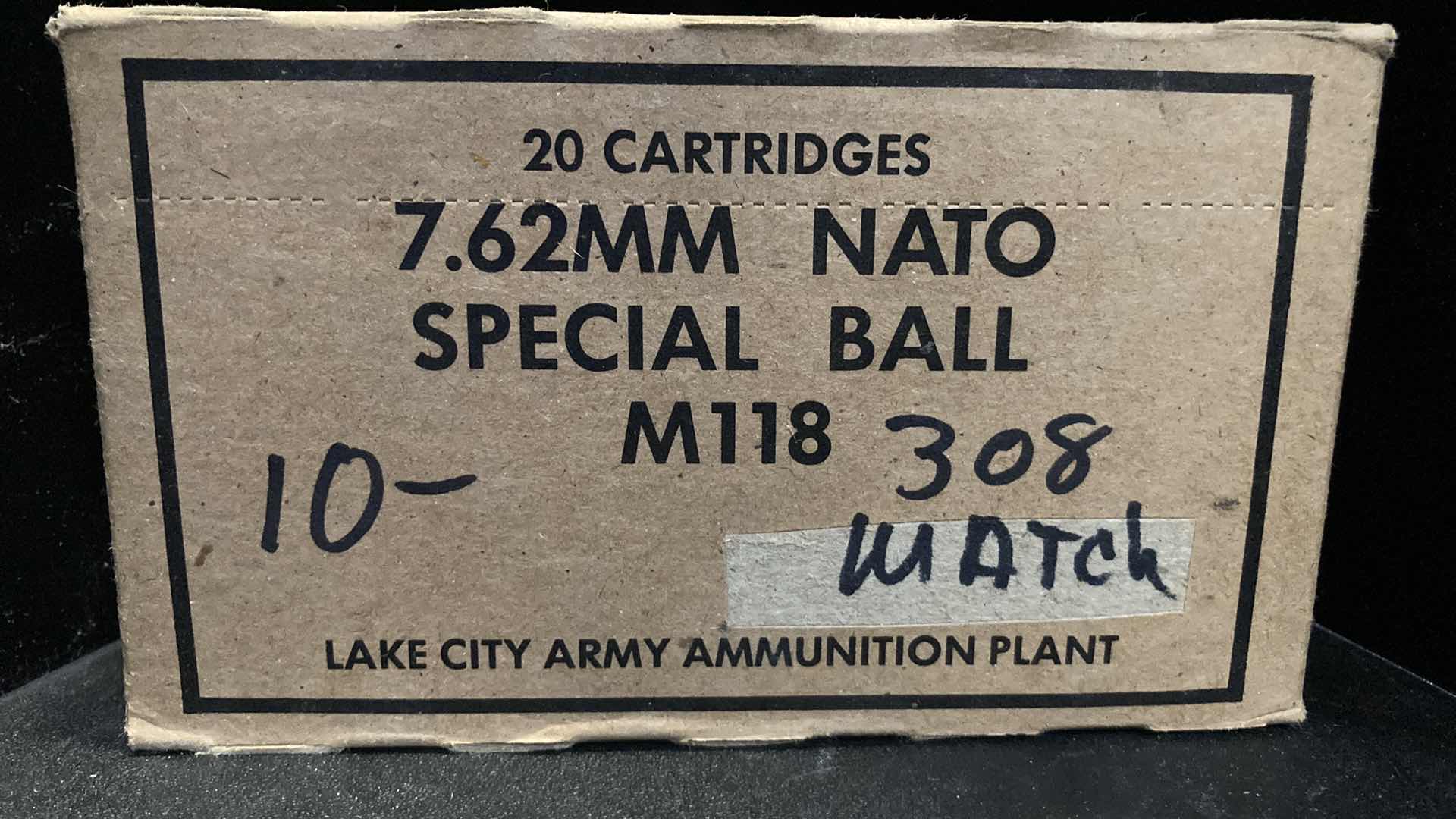 Photo 1 of LAKE CITY ARMY 7.62 NATO SPEC BALL M118 MATCH 308 AMMO (20)