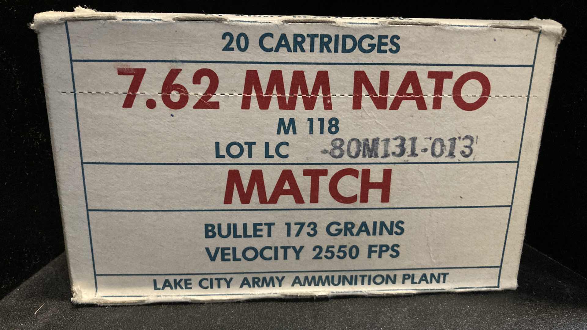 Photo 1 of LAKE CITY ARMY 7.62MM NATO M118 MATCH AMMO (20)