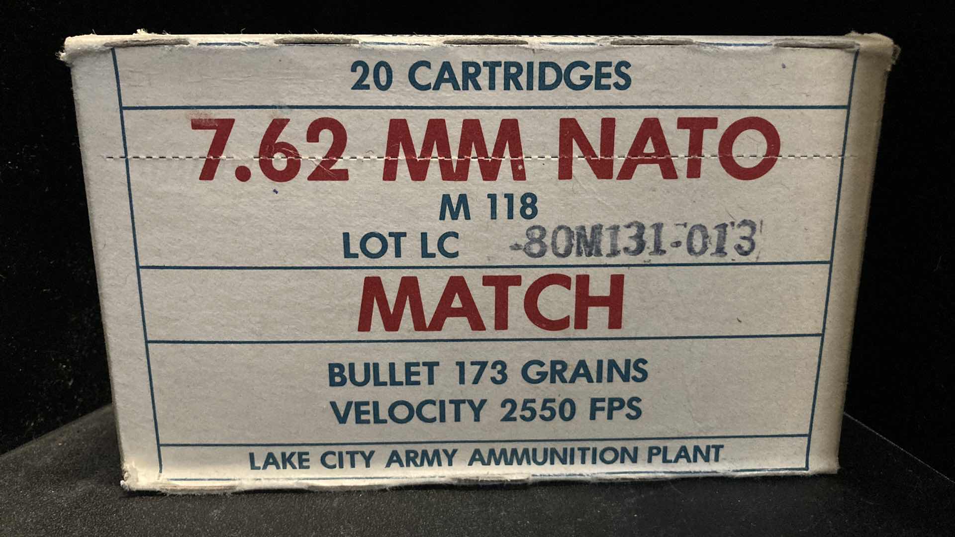 Photo 1 of LAKE CITY ARMY 7.62MM NATO M118 MATCH AMMO (20)