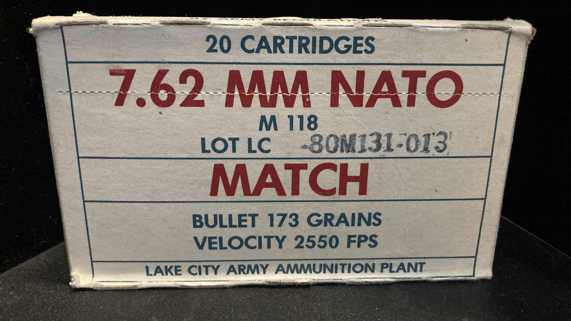 Photo 1 of LAKE CITY ARMY 7.62MM NATO M118 MATCH AMMO (20)