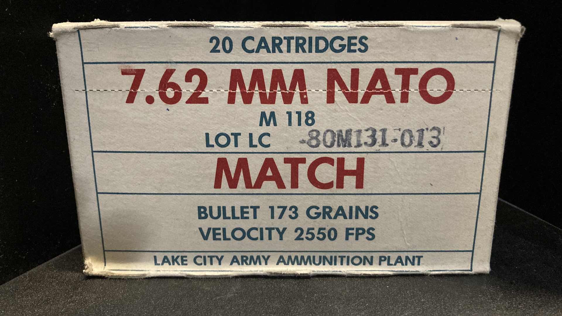 Photo 1 of LAKE CITY ARMY 7.62MM NATO M118 MATCH AMMO (20)