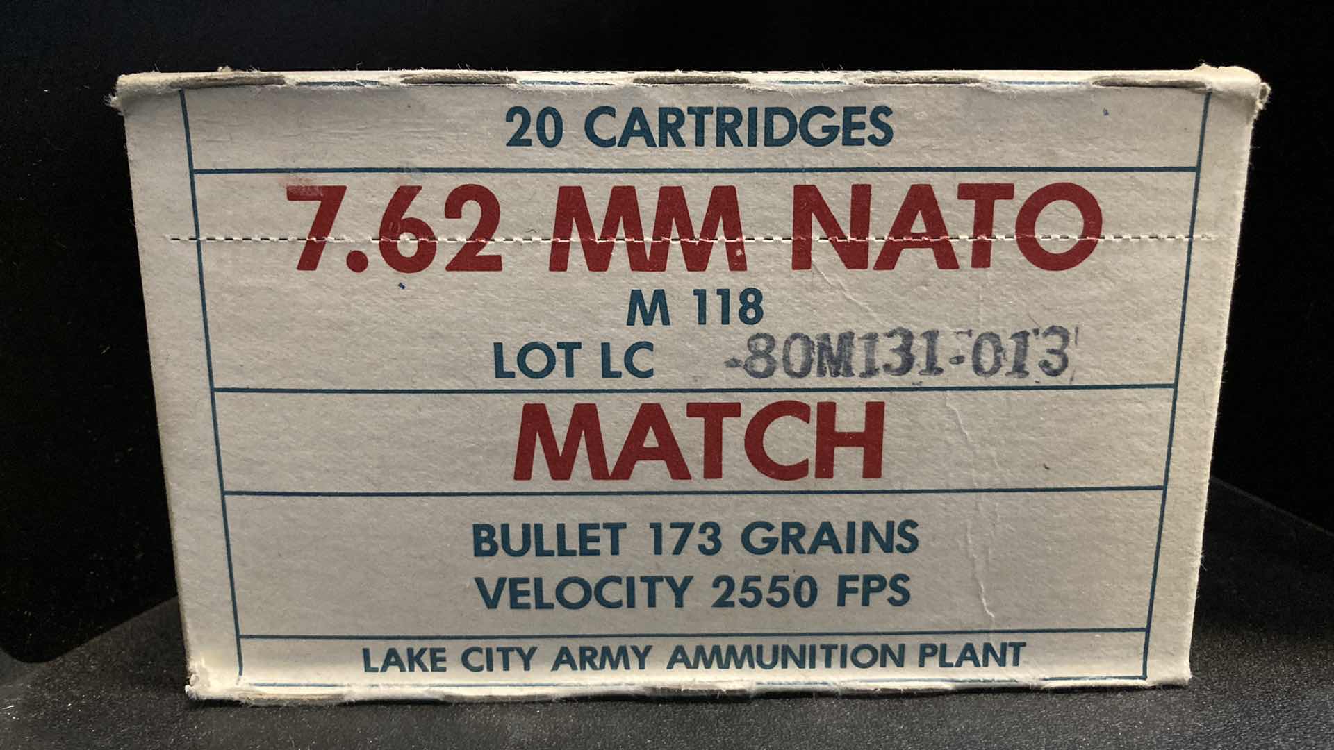 Photo 1 of LAKE CITY ARMY 7.62MM NATO M118 MATCH AMMO (20)