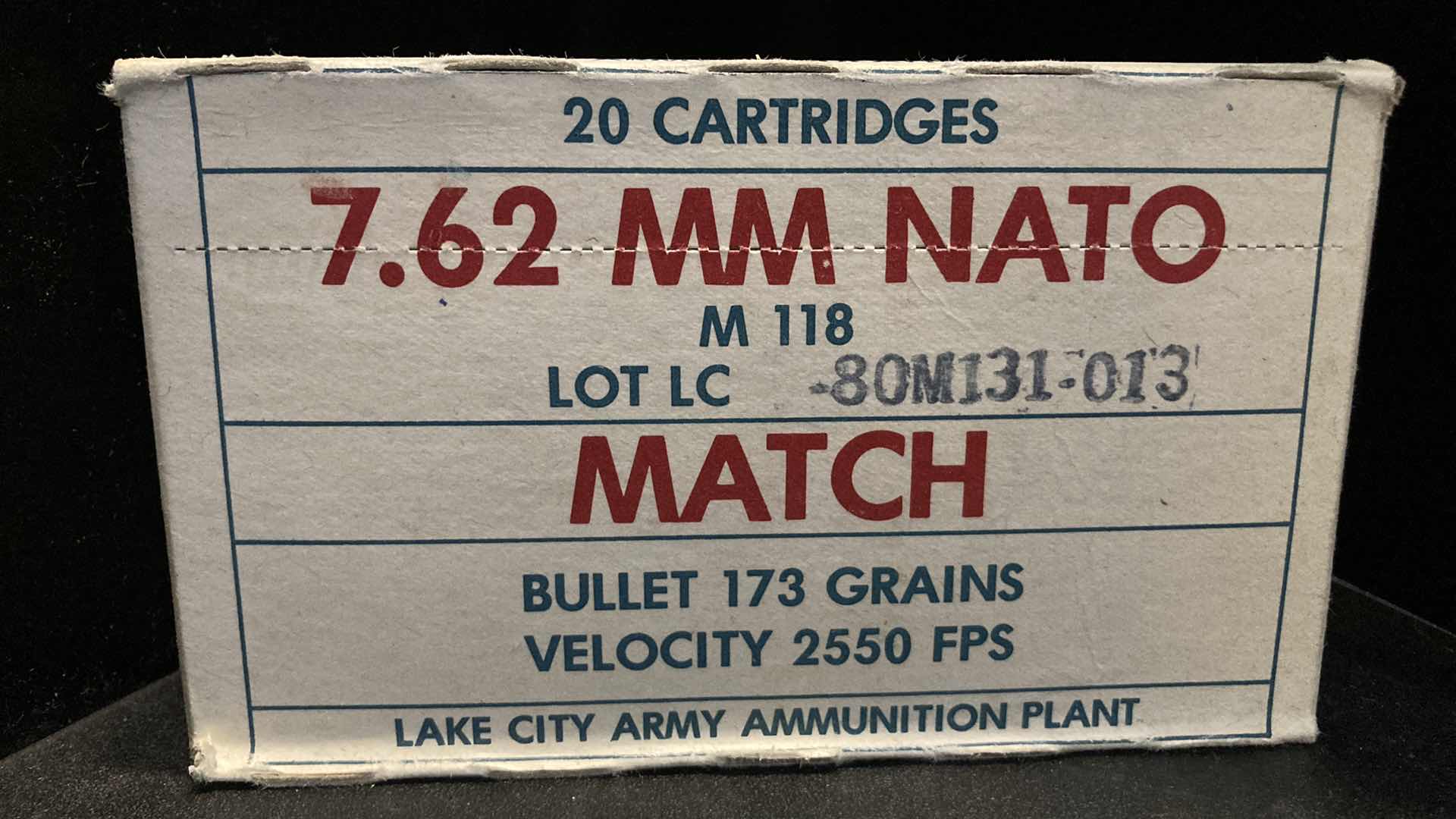 Photo 1 of LAKE CITY ARMY 7.62MM NATO M118 MATCH AMMO (20)