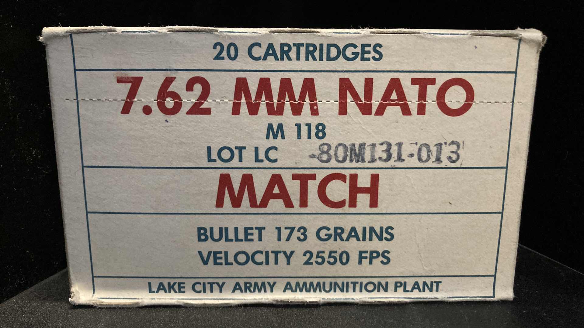 Photo 1 of LAKE CITY ARMY 7.62MM NATO M118 MATCH AMMO (20)