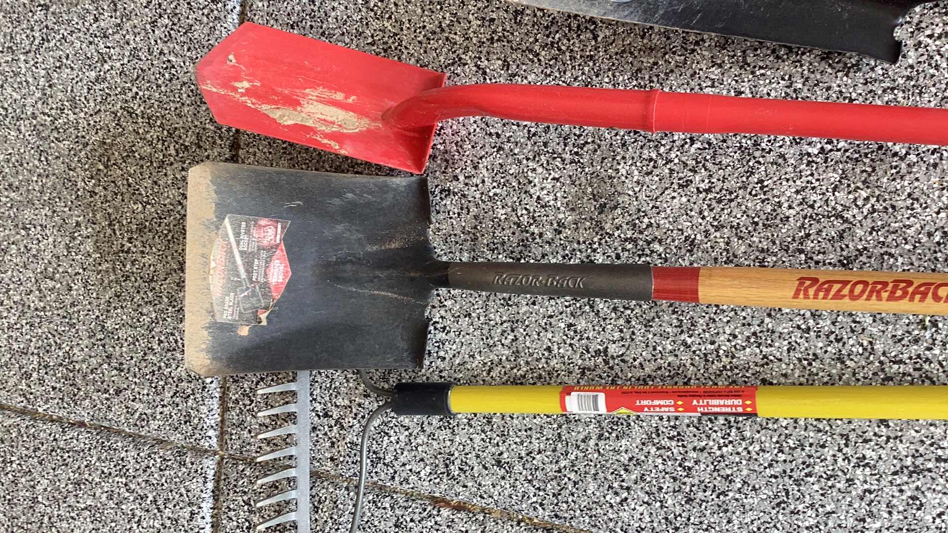 Photo 3 of DIFFERENT SHOVELS AND A METAL RAKE