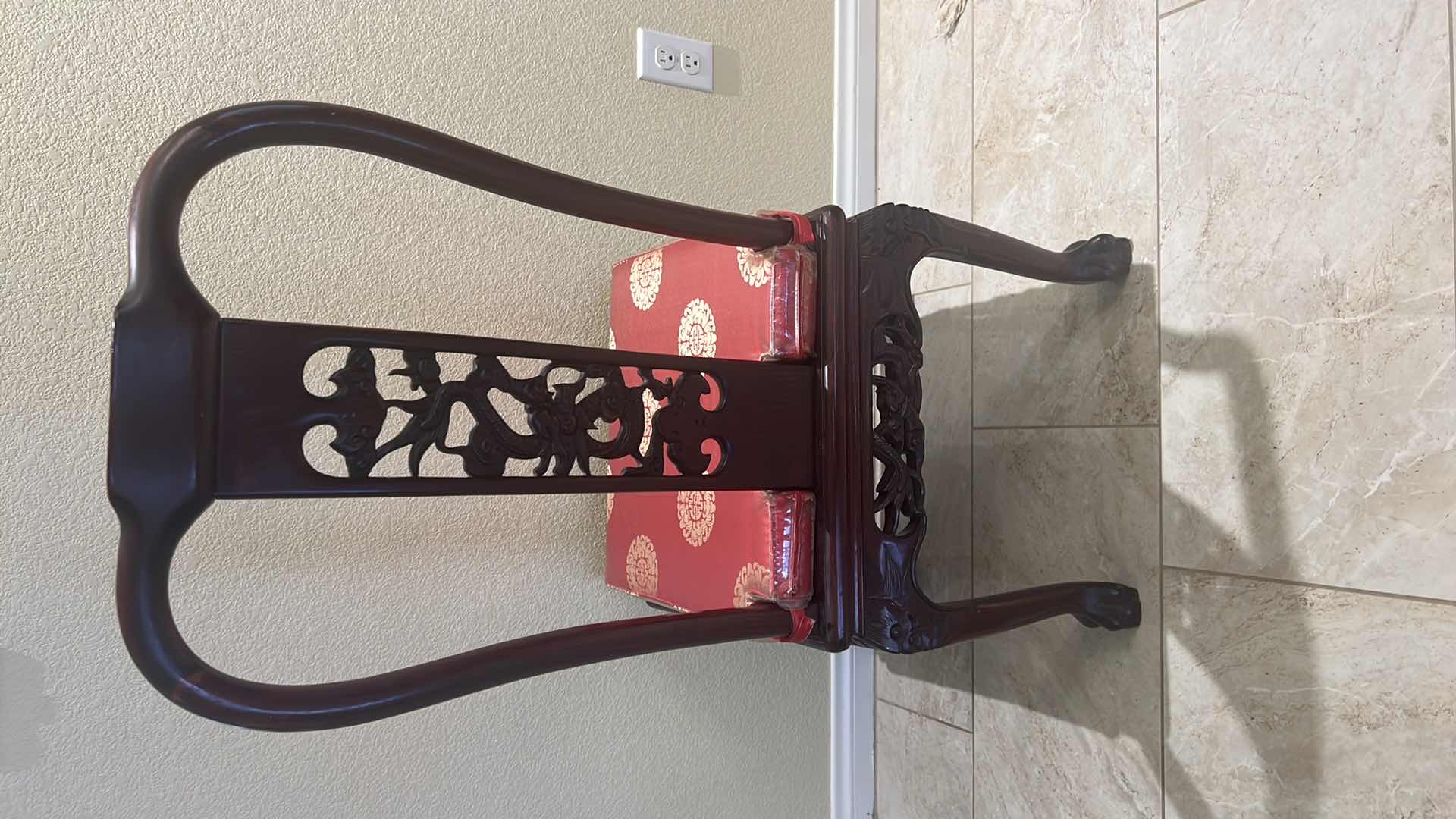 Photo 12 of VINTAGE CHINESE HANDCARVED ROSEWOOD DINING TABLE W 2-ARM CHAIRS & 6- SIDE CHAIRS (RED W GOLD PADDED SEAT CUSHIONS) TABLE 80” x 43” H30”