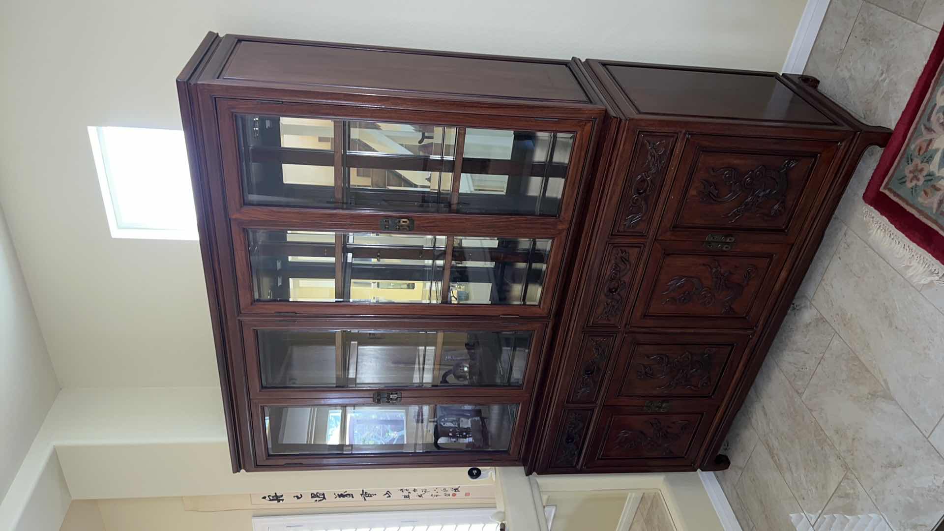 Photo 4 of VINTAGE CHINESE HANDCARVED  ROSEWOOD LIGHTED BUFFET HUTCH  60” x 19” H78”