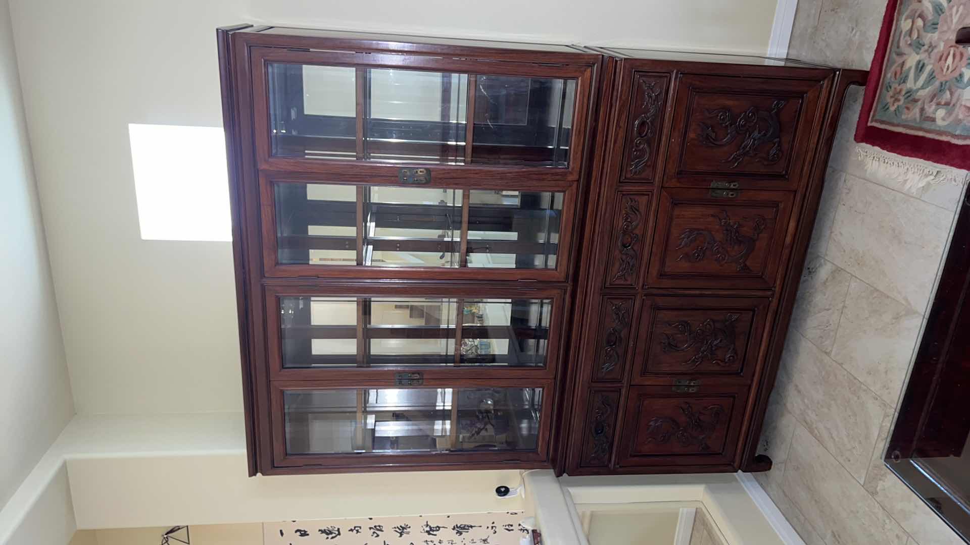 Photo 5 of VINTAGE CHINESE HANDCARVED  ROSEWOOD LIGHTED BUFFET HUTCH  60” x 19” H78”