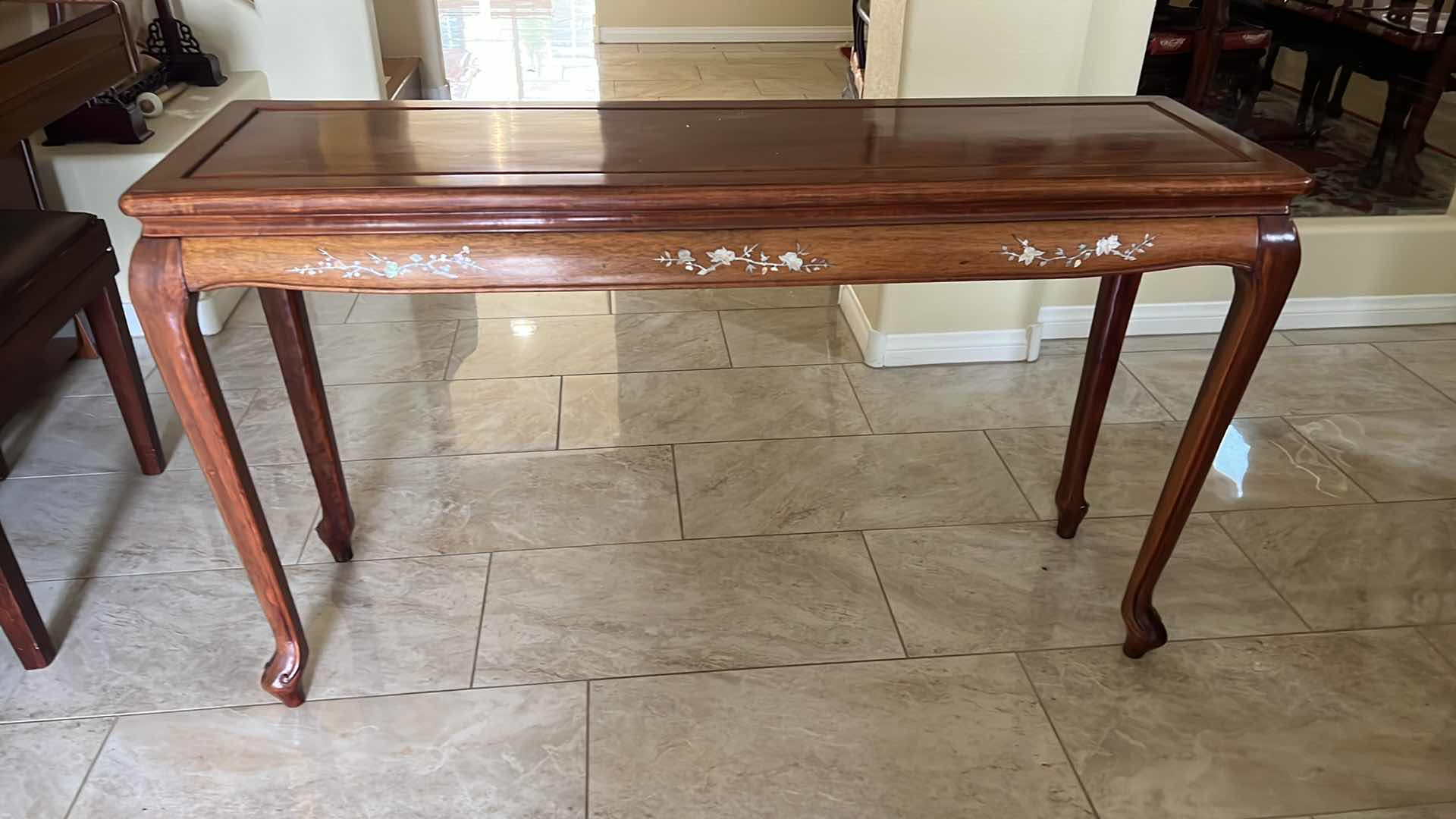 Photo 2 of VINTAGE ROSEWOOD CONSOLE TABLE W FLORAL IVORY INLAYED 47” x 14” H28”