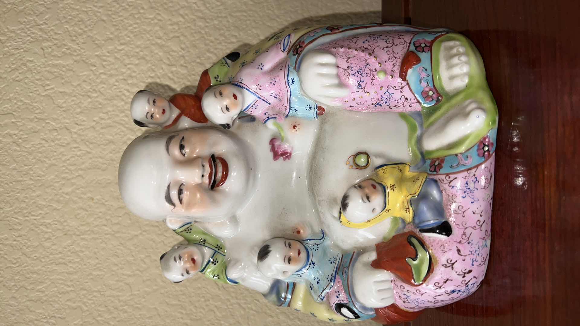 Photo 1 of 1920'S VINTAGE LAUGHING BUDDHA PORCELAIN STATUE WITH CHILDREN H 8.5"