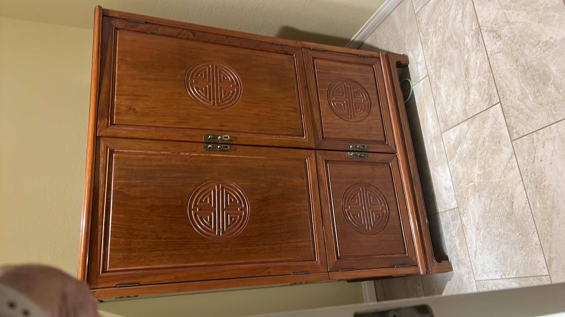 Photo 7 of VINTAGE ROSEWOOD CHINESE ARMOIRE CHEST OF DRAWERS 39” x 53” H54”