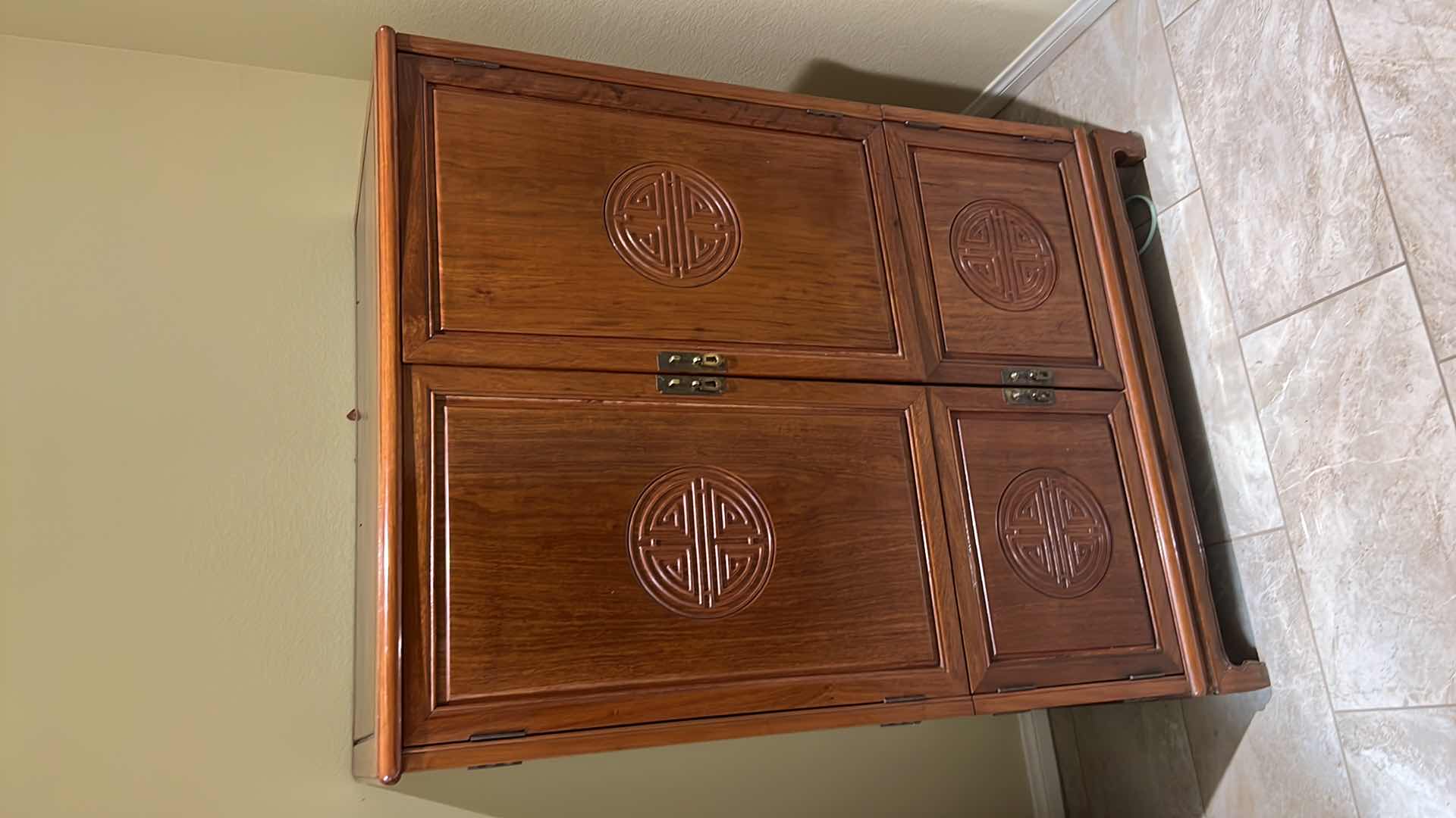 Photo 3 of VINTAGE ROSEWOOD CHINESE ARMOIRE CHEST OF DRAWERS 39” x 53” H54”