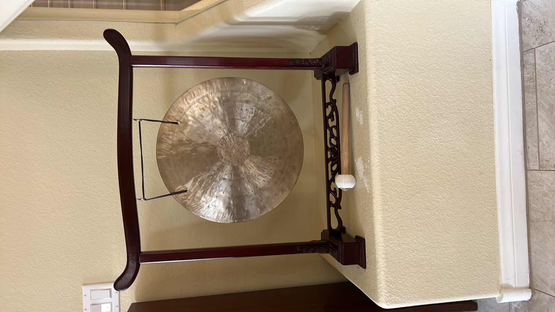 Photo 6 of FENG SHUI CHINESE MAHOGANY W BRASS DESKTOP GONG 