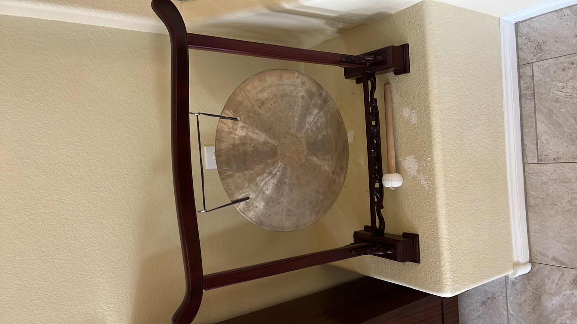 Photo 5 of FENG SHUI CHINESE MAHOGANY W BRASS DESKTOP GONG 