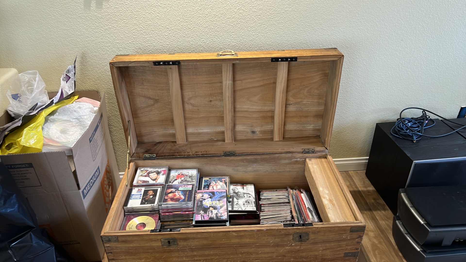 Photo 6 of DISTRESSED WOOD STORAGE CHEST W BRASS HARDWARE 39” x 19” H18” (CONTENTS NOT INCLUDED)