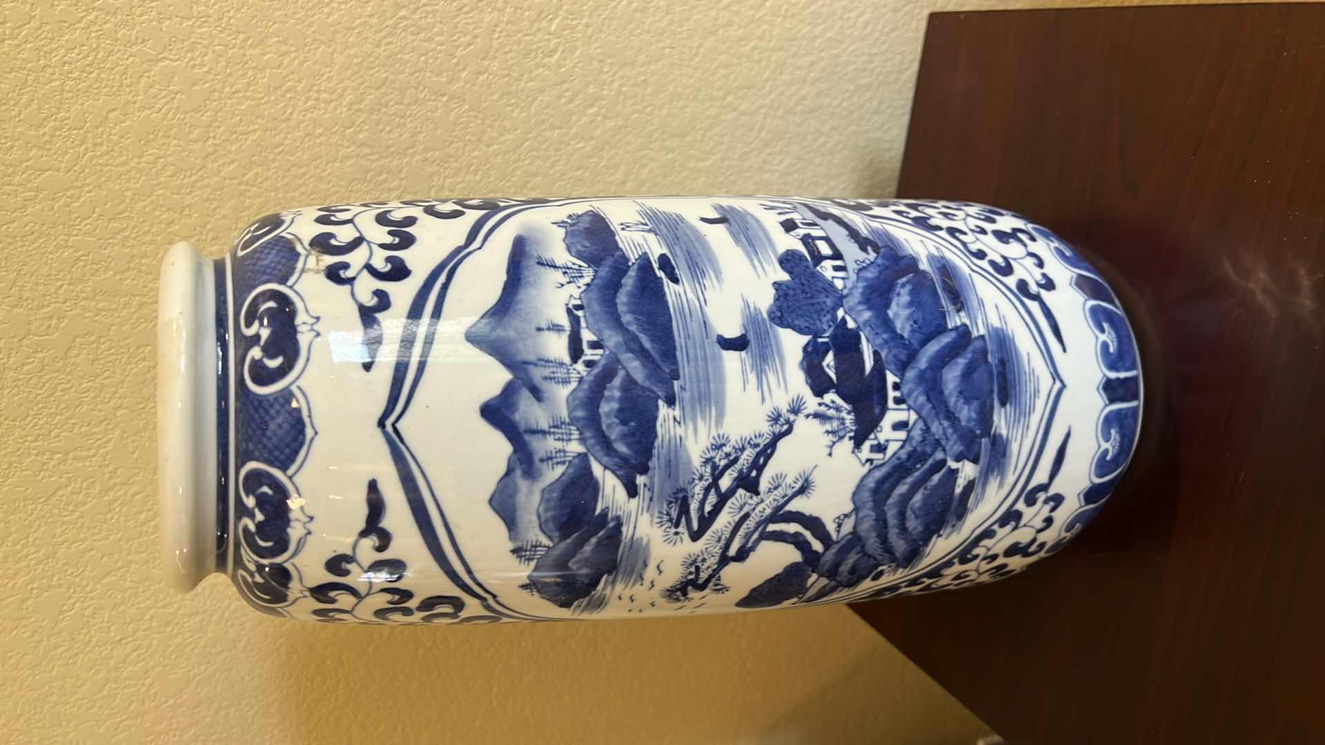 Photo 3 of 8” ROUND BLUE W WHITE PORCELAIN VASE H17”