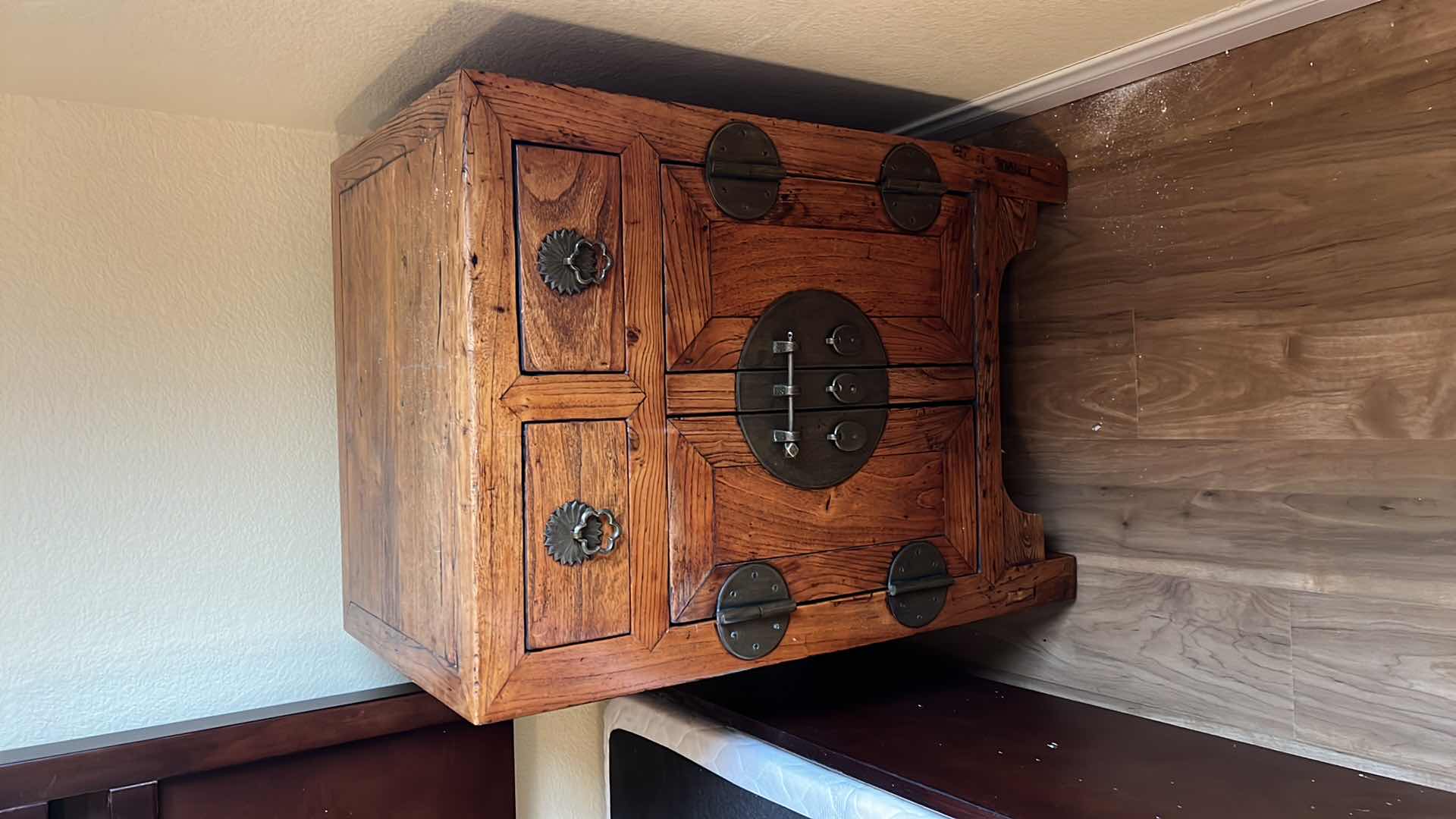 Photo 4 of VINTAGE DISTRESSED KNOTTY PINEWOOD NIGHTSTAND W BRASS HARDWARE 19” x 16” H28”