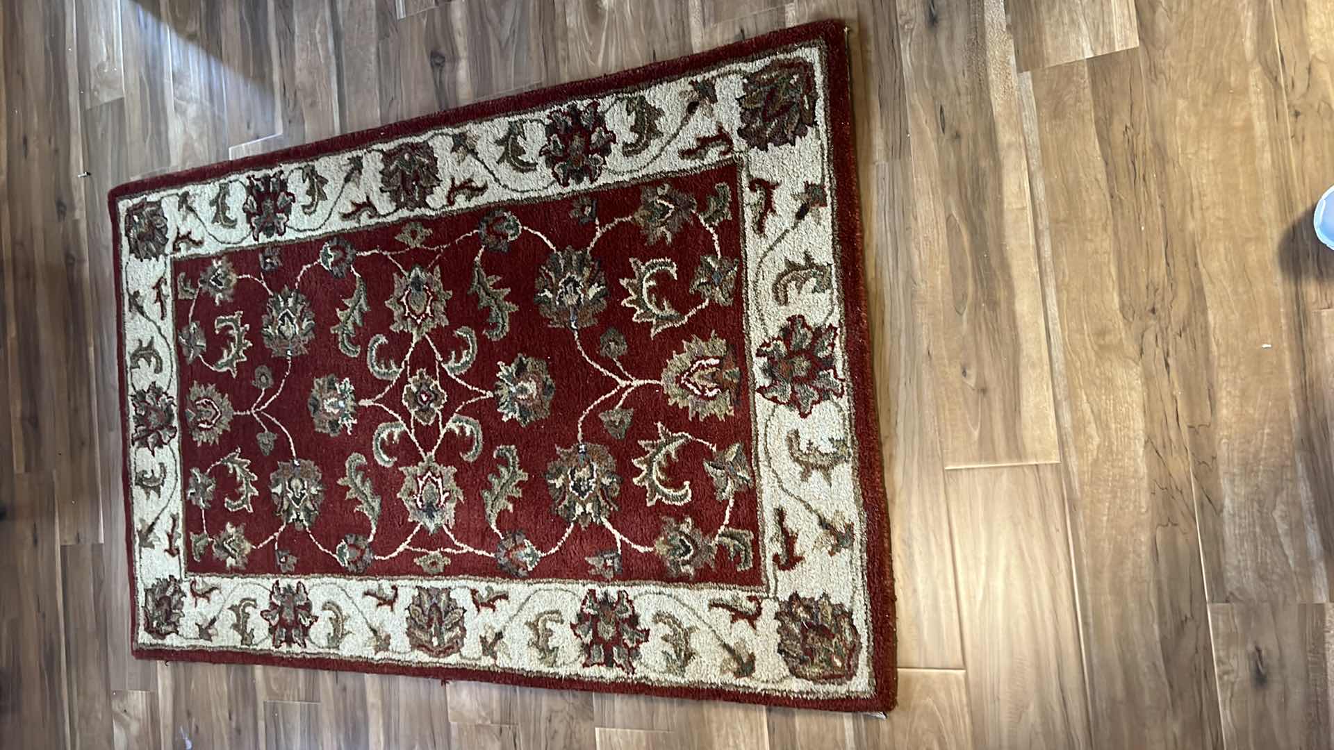 Photo 2 of KENNETH MINK BURGUNDY AND TAN FLORAL WOOL RUG 3’x5’
