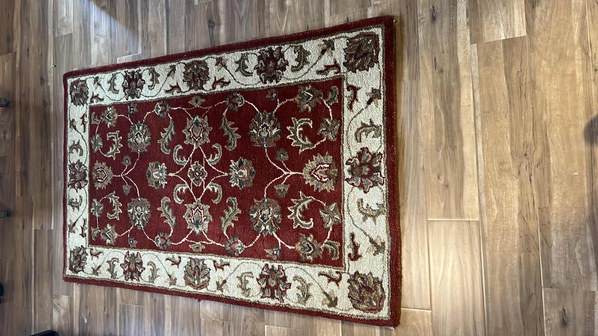 Photo 1 of KENNETH MINK BURGUNDY AND TAN FLORAL WOOL RUG 3’x5’