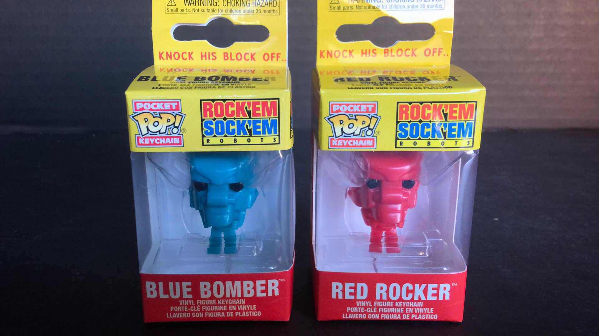 Photo 1 of NIB FUNKO POP ROCK EM SOCK EM ROBOTS BLUE BOMBER AND RED ROCKER KEYCHAINS (2)