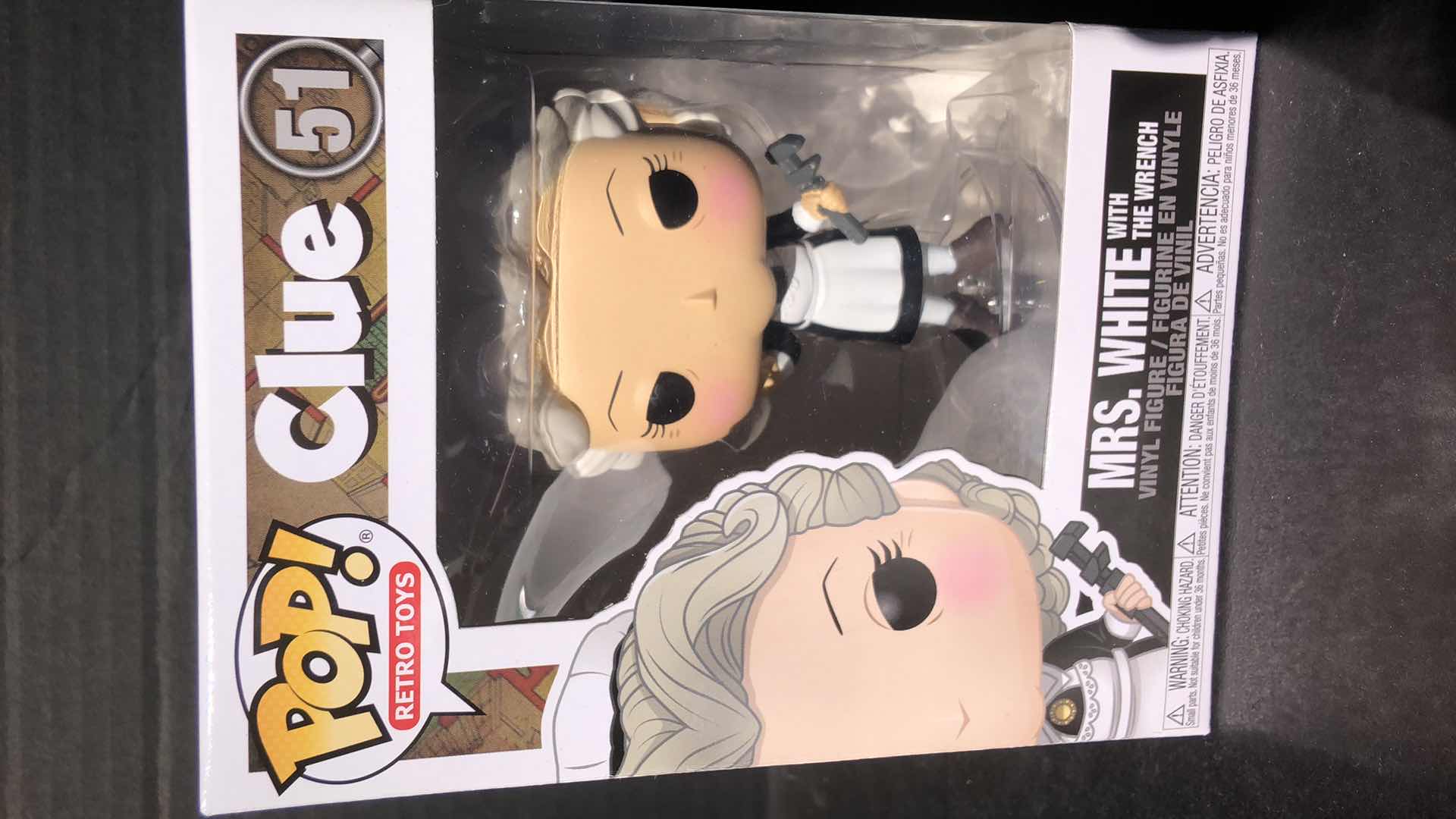 Photo 1 of NIB FUNK POP RETRO CLUE MRS WHITE WITH THE WRENCH VINYL FIGURINE