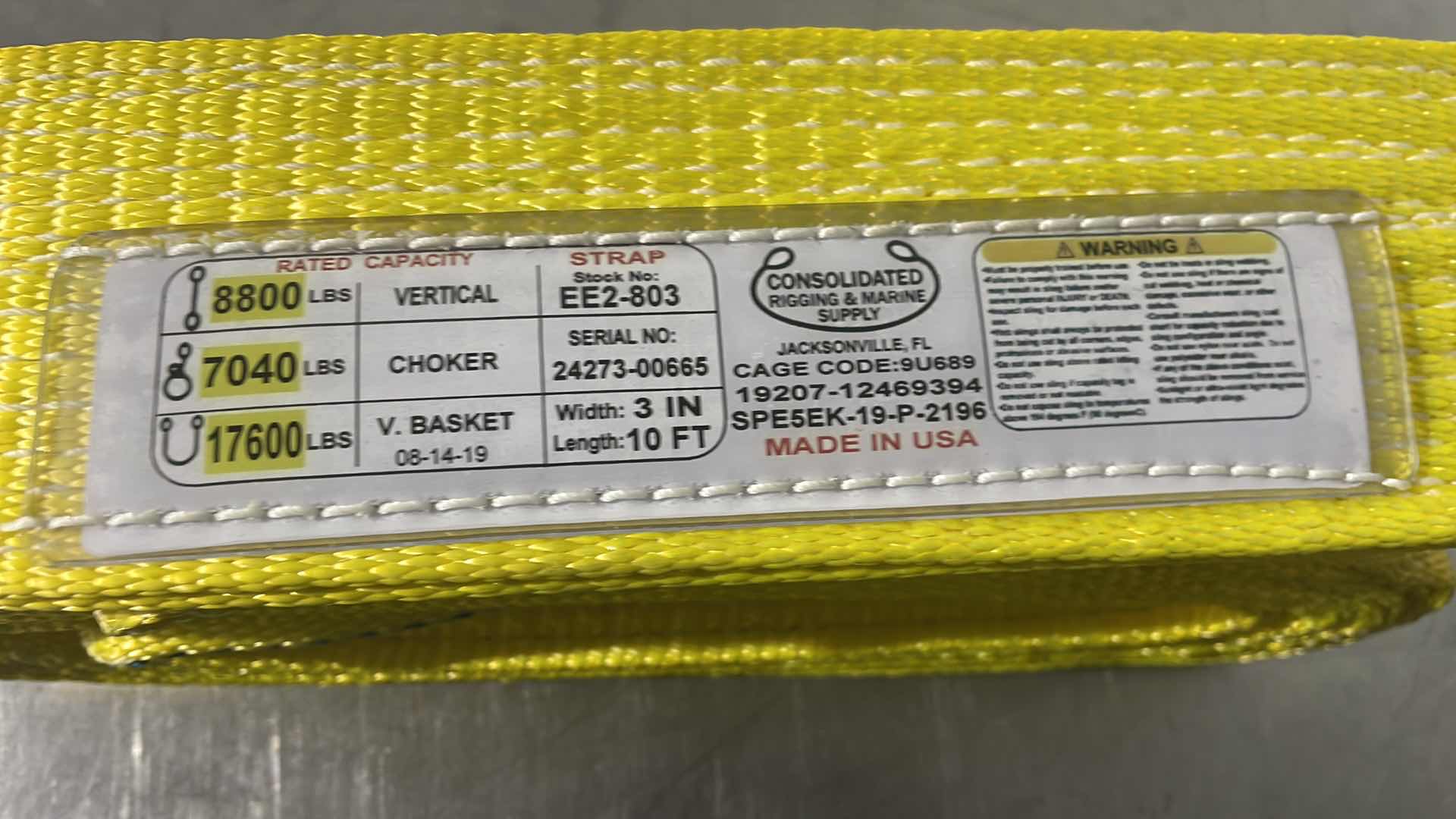 Photo 2 of CONSOLIDATED RIGGING & MARINE SUPPLY WEBBING STRAP USA 3” X 10’