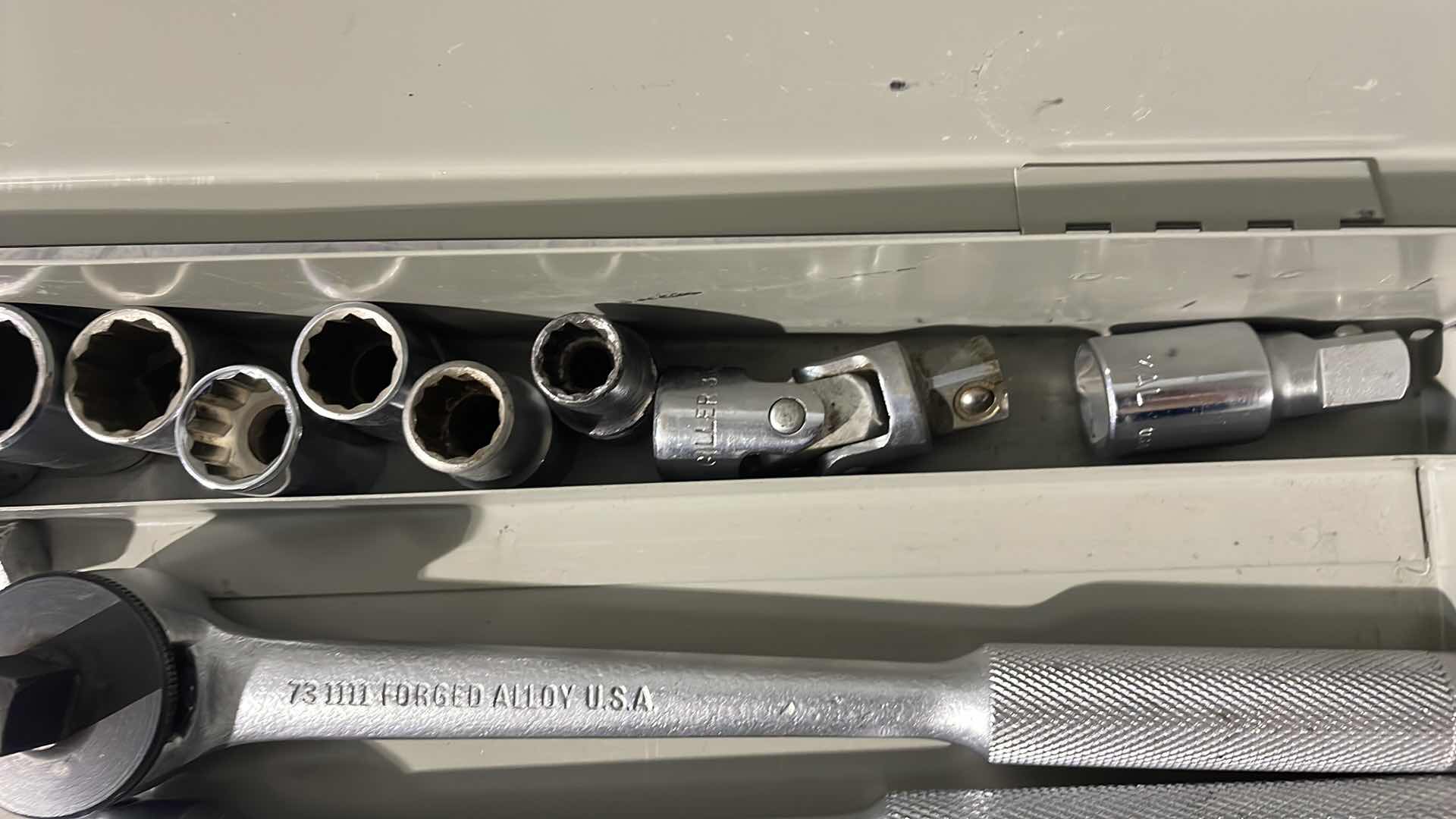 Photo 2 of 1/2” BREAKER BARS RATCHET EXTENSIONS AND SOCKETS USA IN METAL CASE