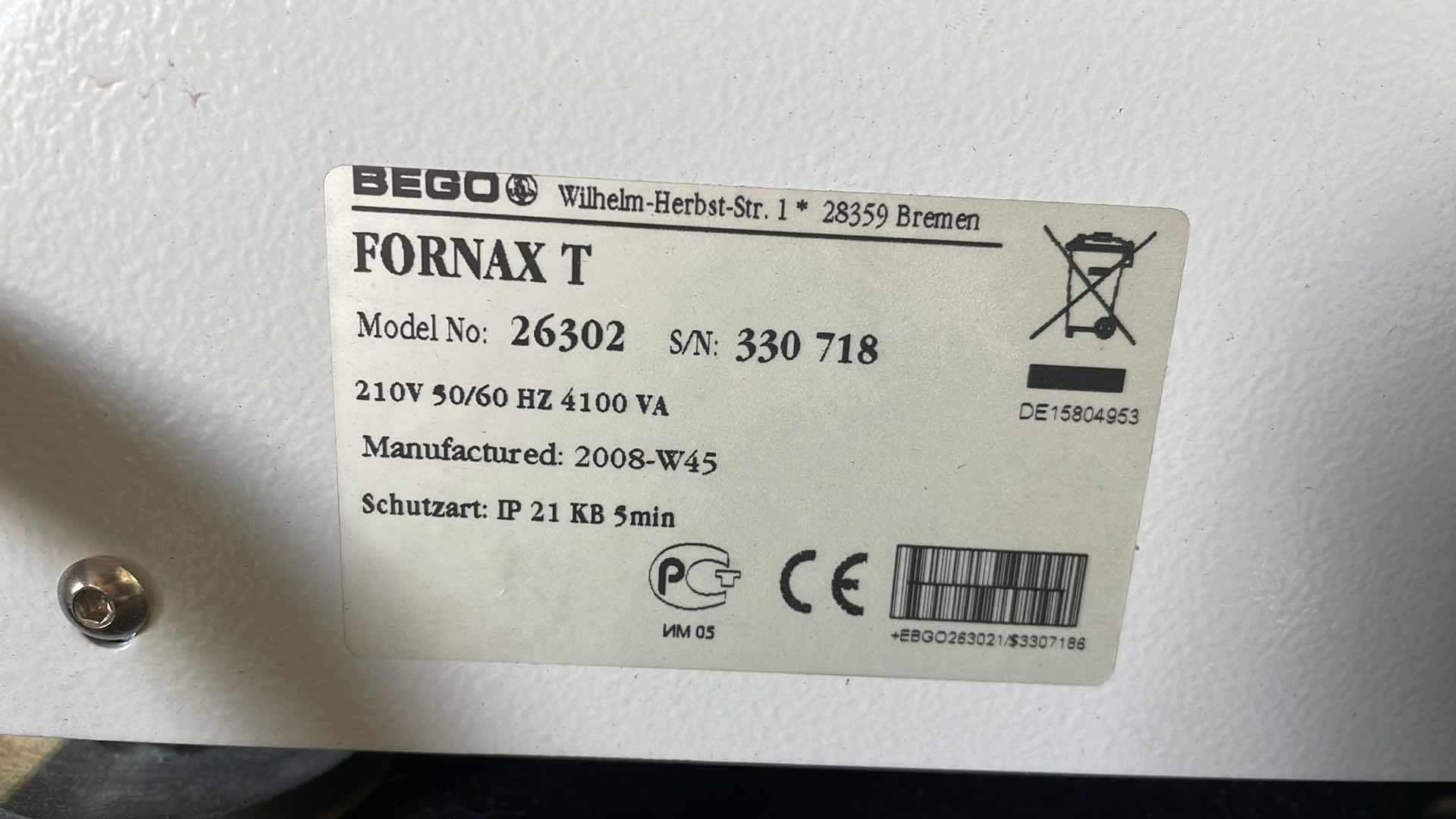 Photo 6 of BEGO FORNAX T MODEL 26302 CASTING EQUIPMENT