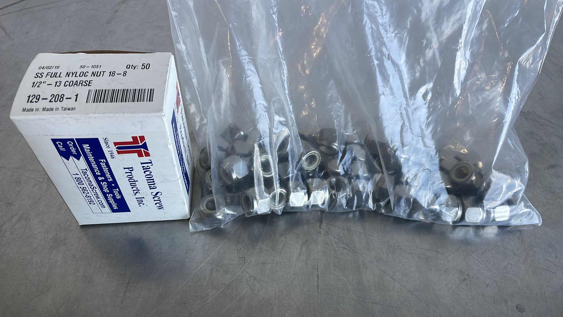 Photo 1 of 1/2” - 13 COURSE STAINLESS STEEL NYLON LOCKNUTS (125)