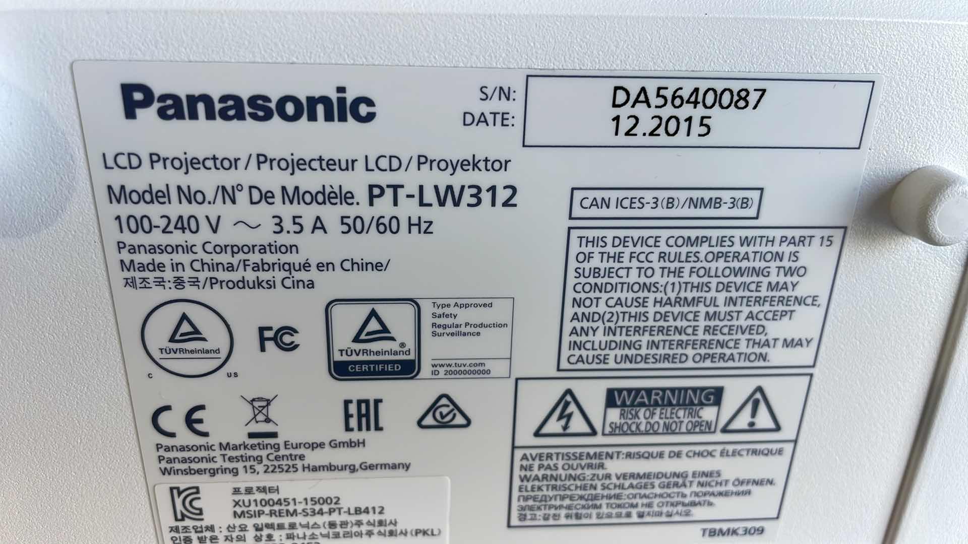 Photo 6 of PANASONIC LCD PROTECTOR MODEL PT-LW312 WITH CASE