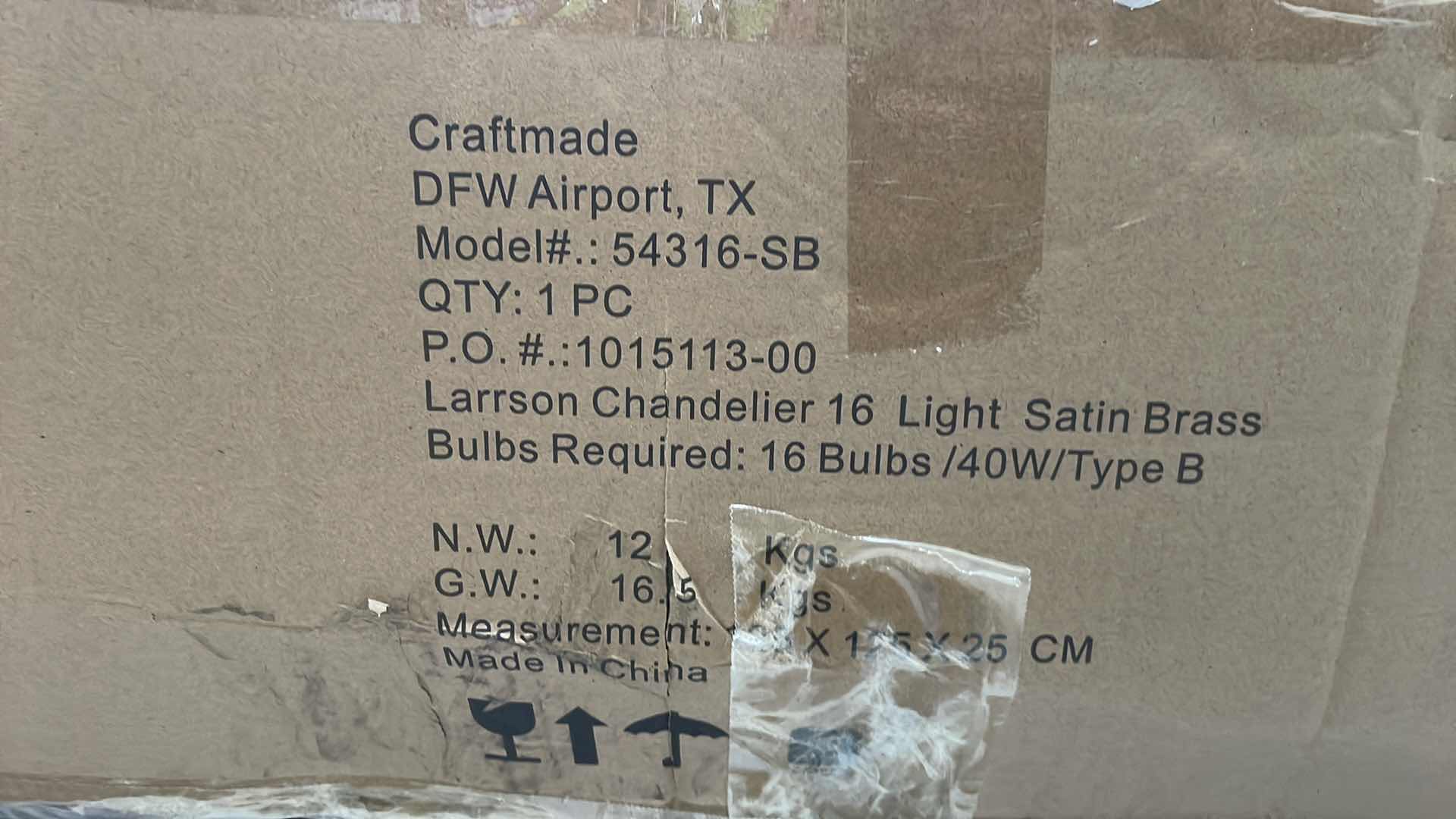 Photo 2 of CRAFTMADE LARRSON 16 LIGHT CHANDELIER MODEL 54316-SB