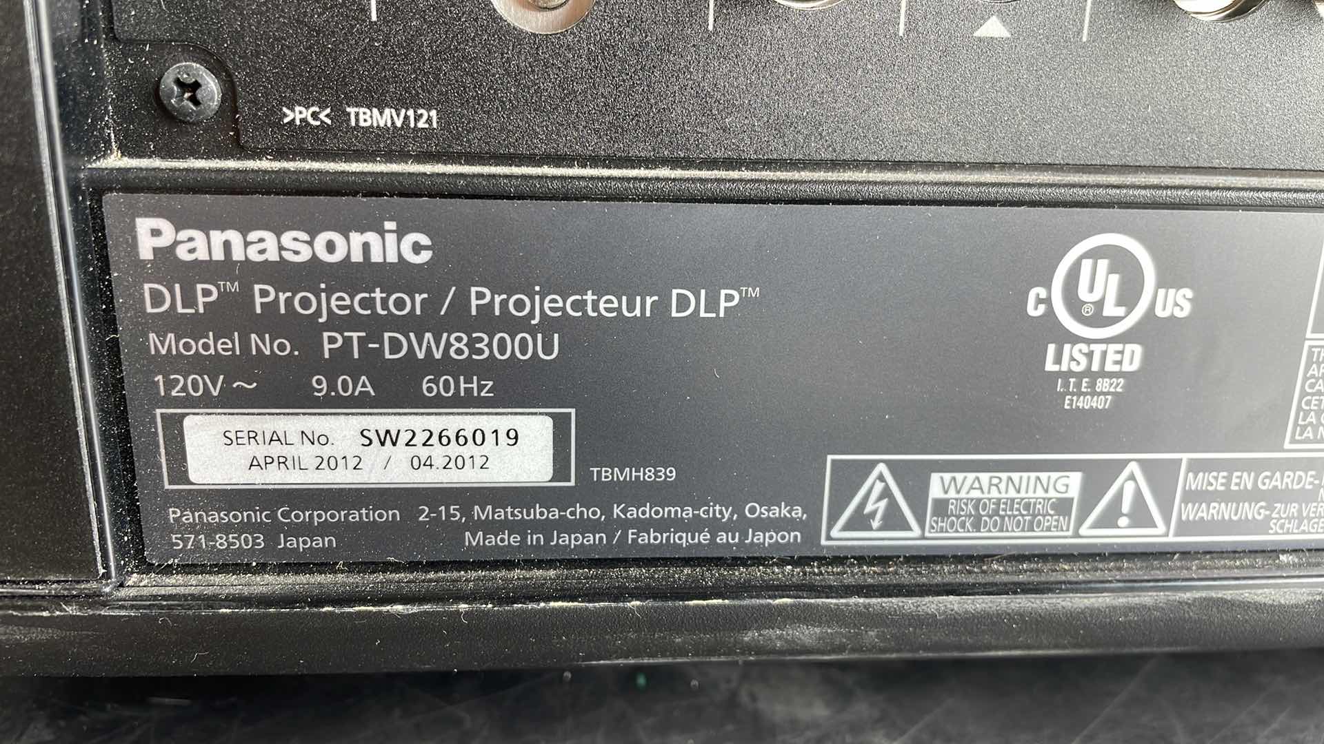 Photo 3 of PANASONIC DLP PROJECTOR MODEL PT-DW8300U LARGE VENUE PROJECTOR