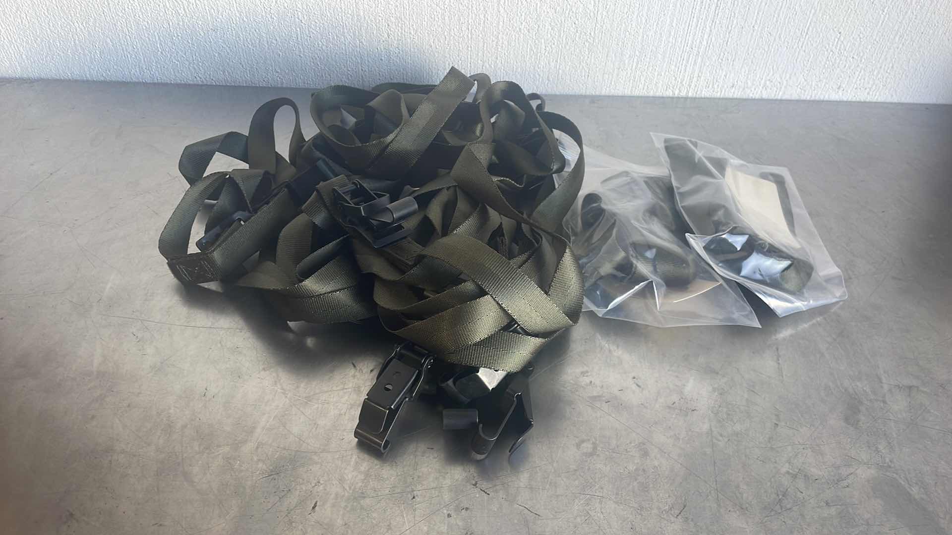 Photo 1 of USGI MILITARY STRAP WEBBING ASSEMBLY 44" L X 1" W W/ CLIP ATTACHMENTS 10190635- 5 (8)