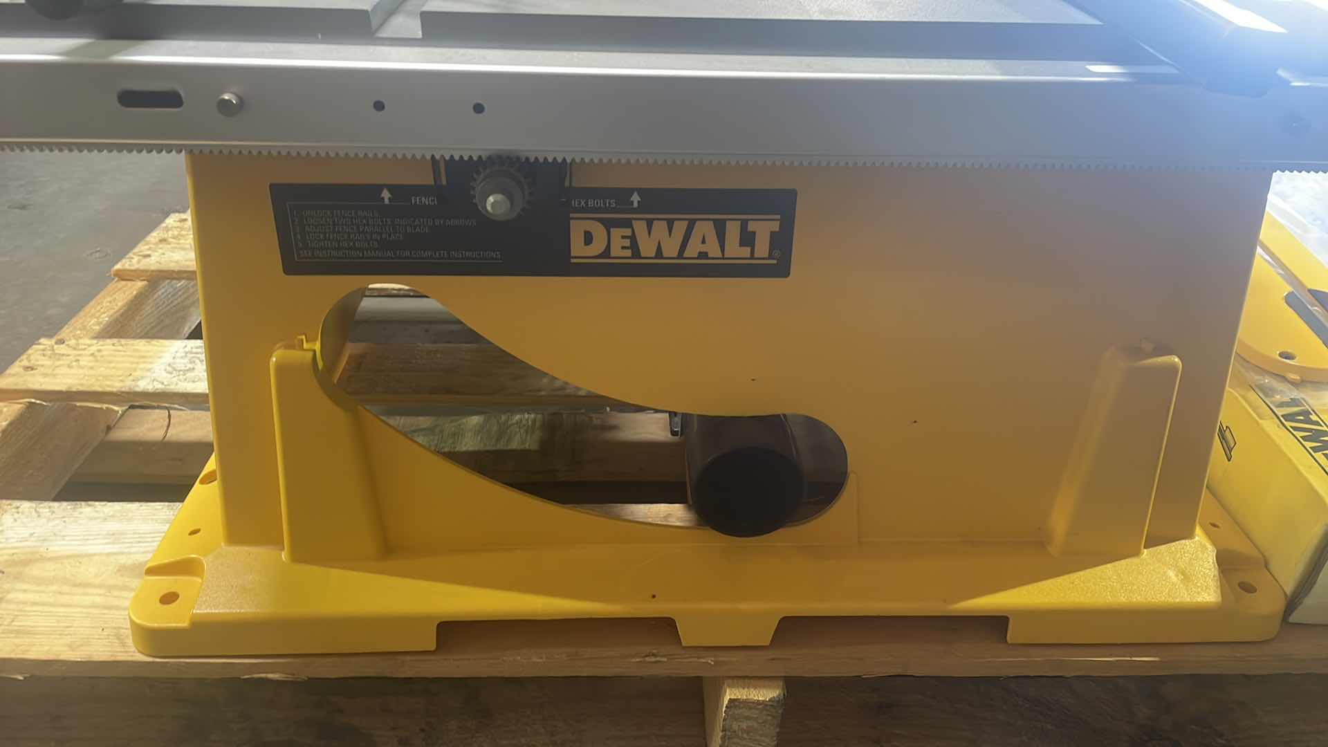 Photo 3 of DEWALT 10” TABLE SAW DW744 WITH STAND AND OUTFEED AND SIDE SUPPORT