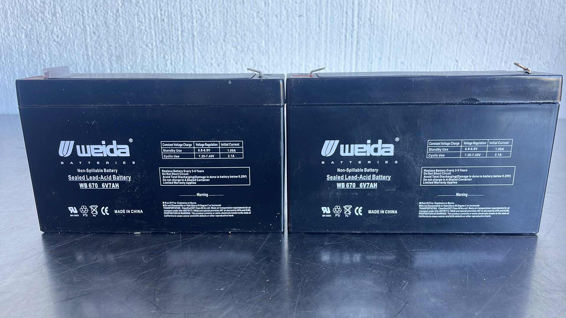 Photo 1 of WEIDA 6VOLT 7AH SEALED LEAD ACID (SLA) BATTERY WITH F1 TERMINAL 6V (2)