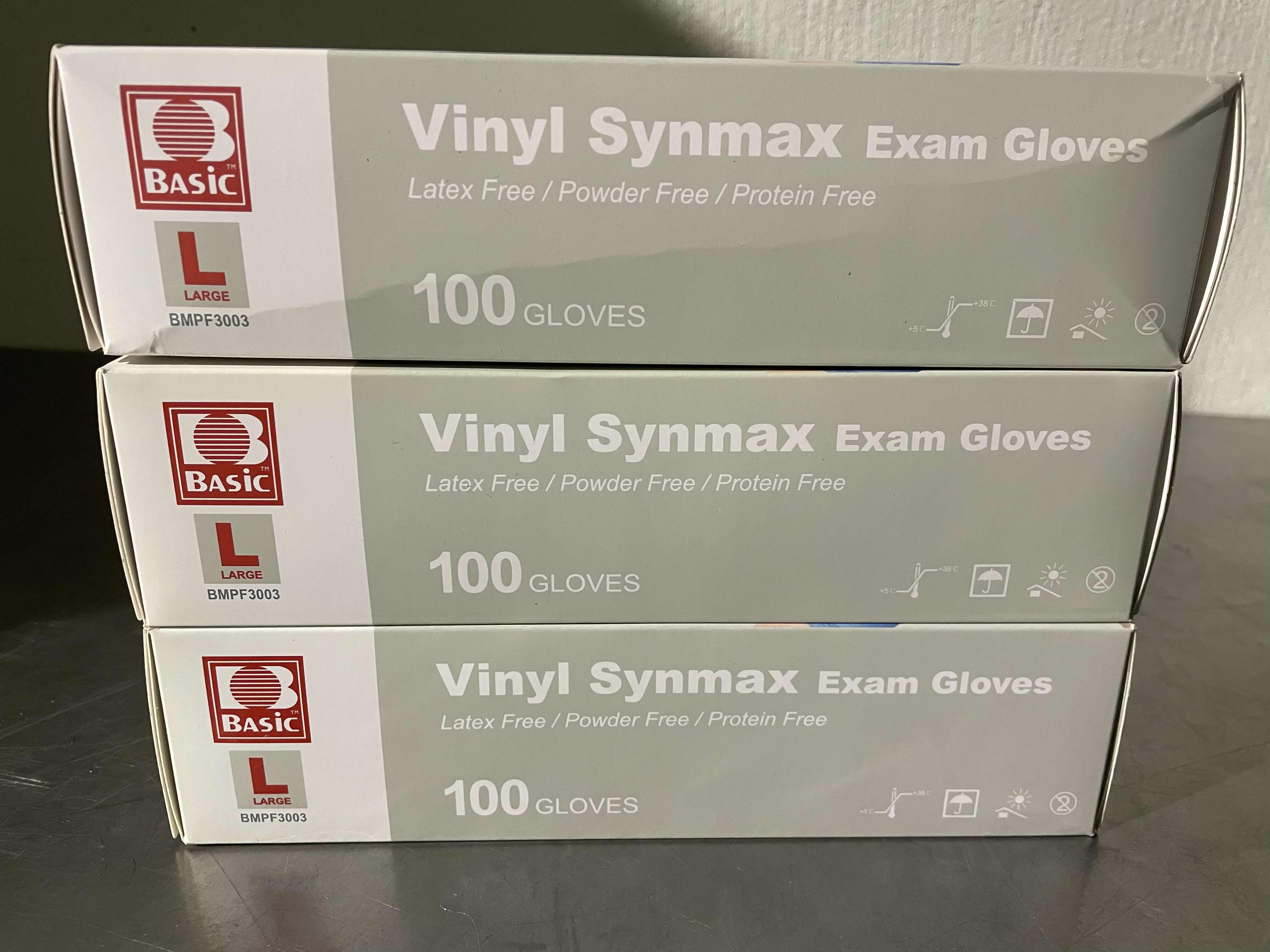 Photo 2 of BASIC SYNMAX SYNTHETIC VINYL EXAM GLOVE,POWDER FREE,LARGE,100/BOX,BLUE,BMPF-3003 (3 BOXES) EXP 3/26