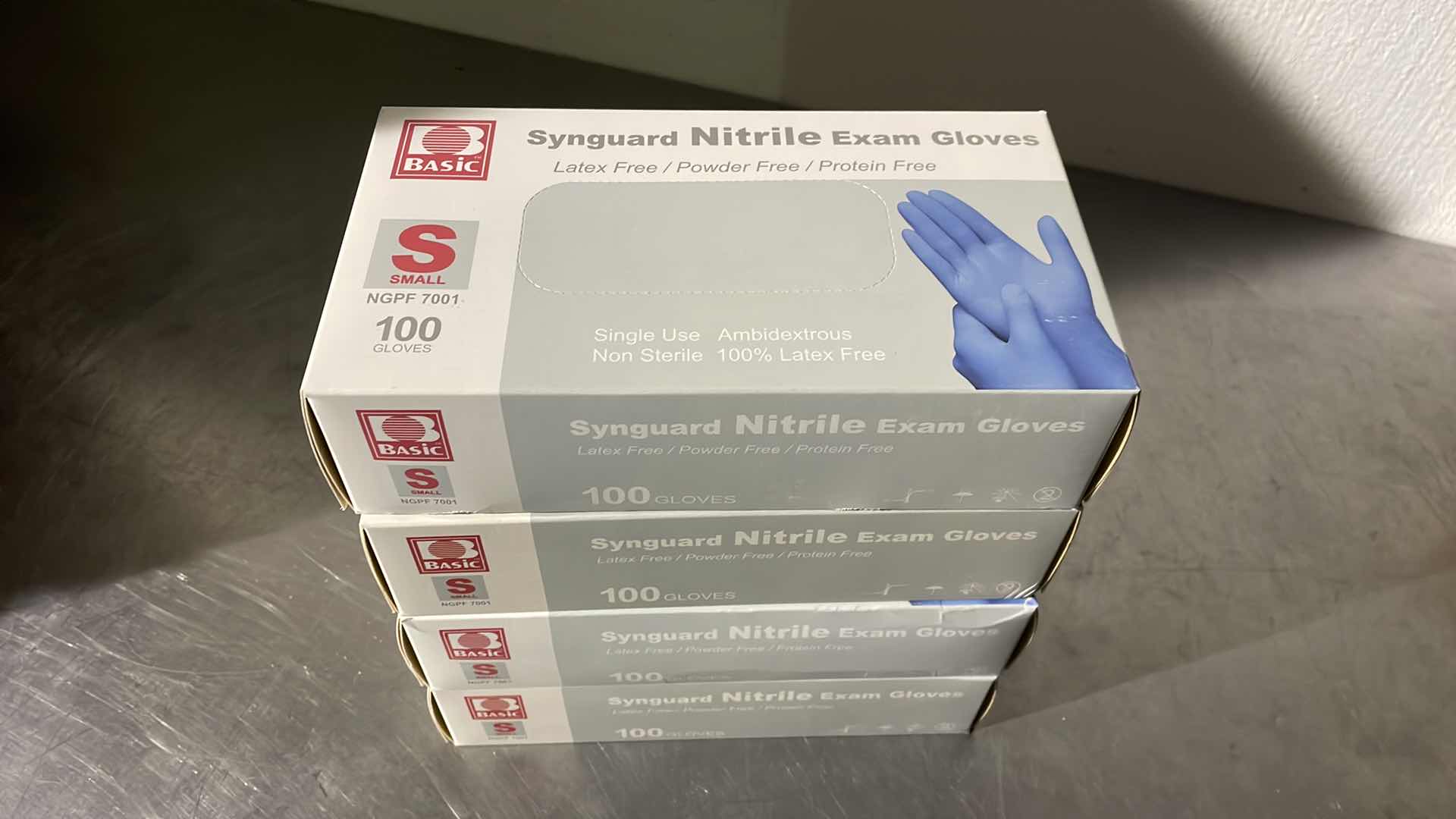 Photo 1 of BASIC MEDICAL NITRILE SMALL EXAM GLOVES - LATEX-FREE & POWDER-FREE & NON-STERILE, DISPOSABLE GLOVES (PACK OF 100, BLUE) (4 BOXES)