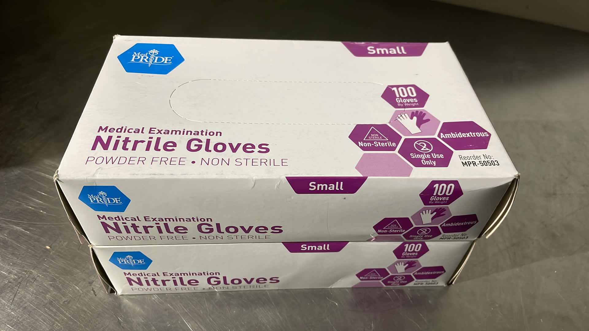 Photo 1 of MEDPRIDE POWDER-FREE NITRILE EXAM GLOVES SMALL, PACK OF 100 (2 BOXES)