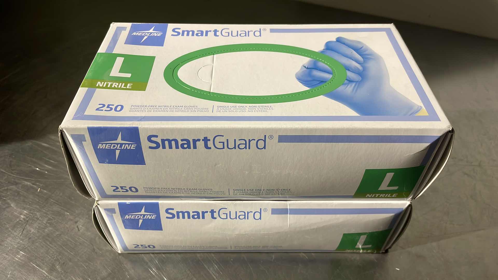 Photo 1 of MEDLINE SG313 SMARTGUARD POWDER-FREE NITRILE EXAM GLOVES, LARGE, BLUE (2 BOXES)