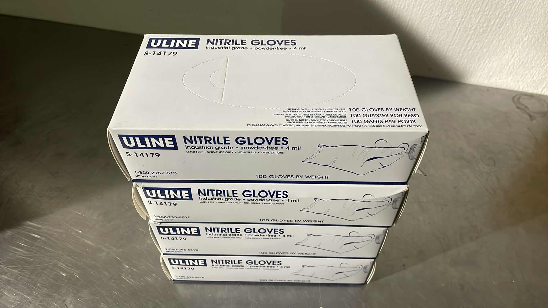 Photo 1 of ULINE INDUSTRIAL NITRILE GLOVES - POWDER-FREE, 4 MIL, LARGE (4 BOXES)